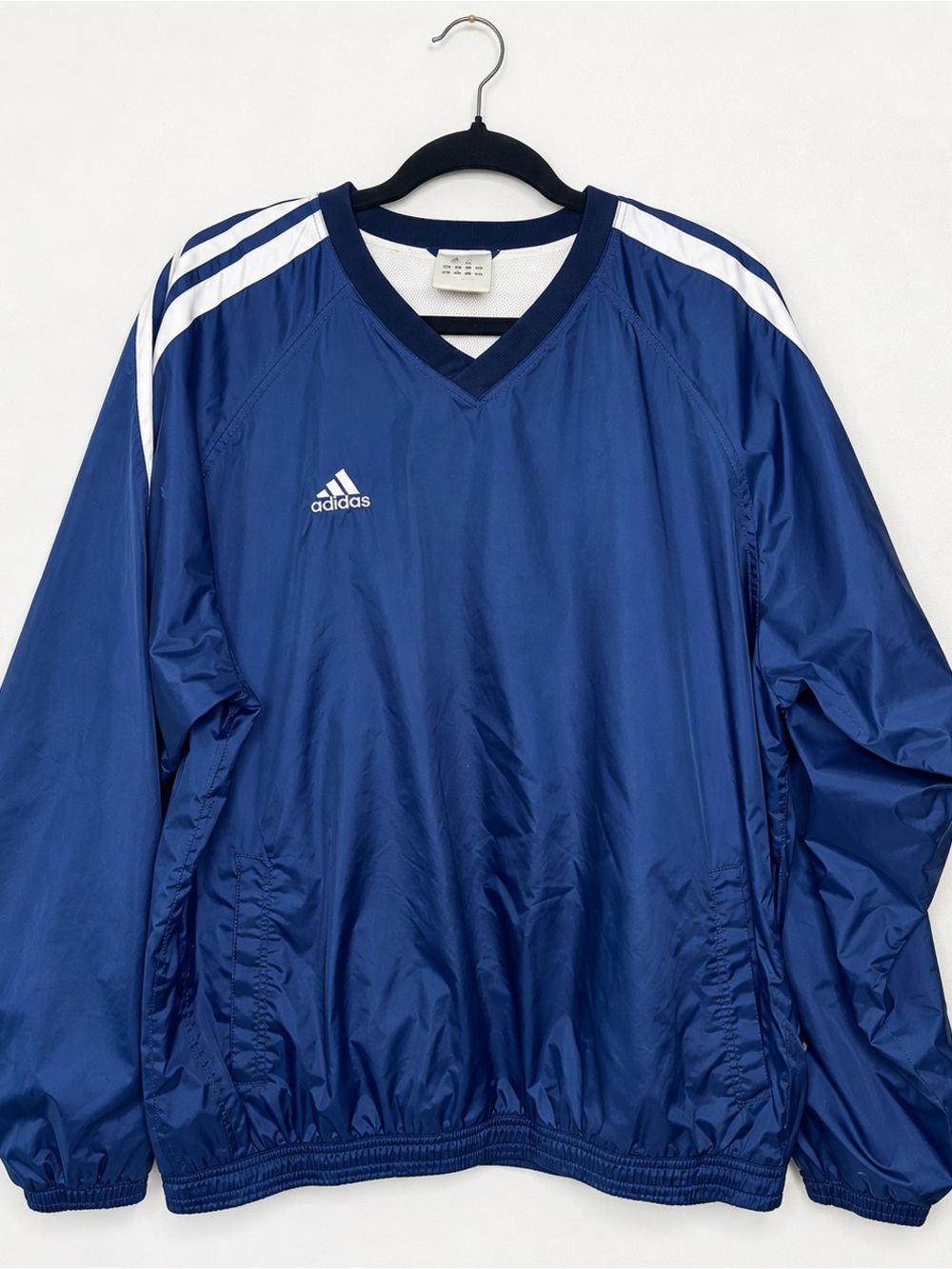 Adidas 2004 Blue 3-Stripes V-Neck Windbreaker Pullover Men's Large
